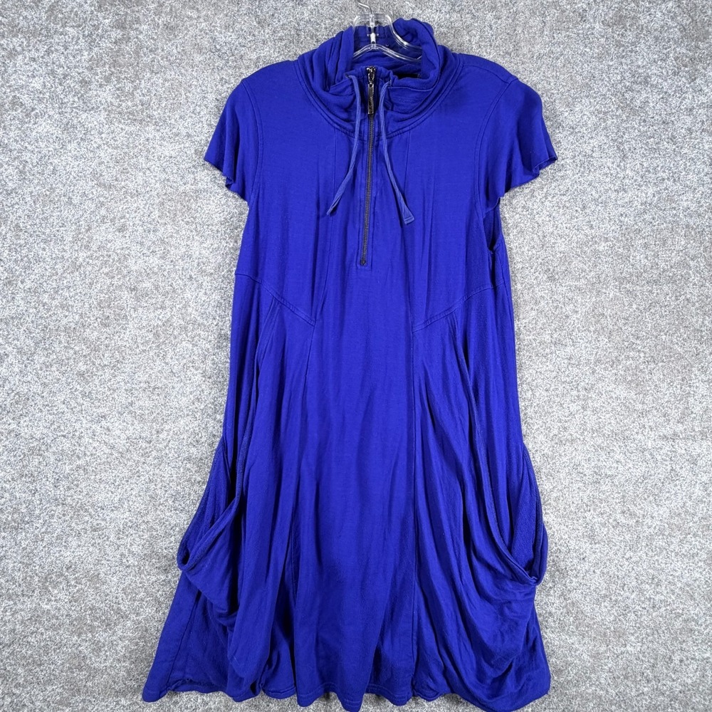 Kensie Drape Jersey Dress Womens L Royal Blue Half Zip Classic Flutter Sleeve